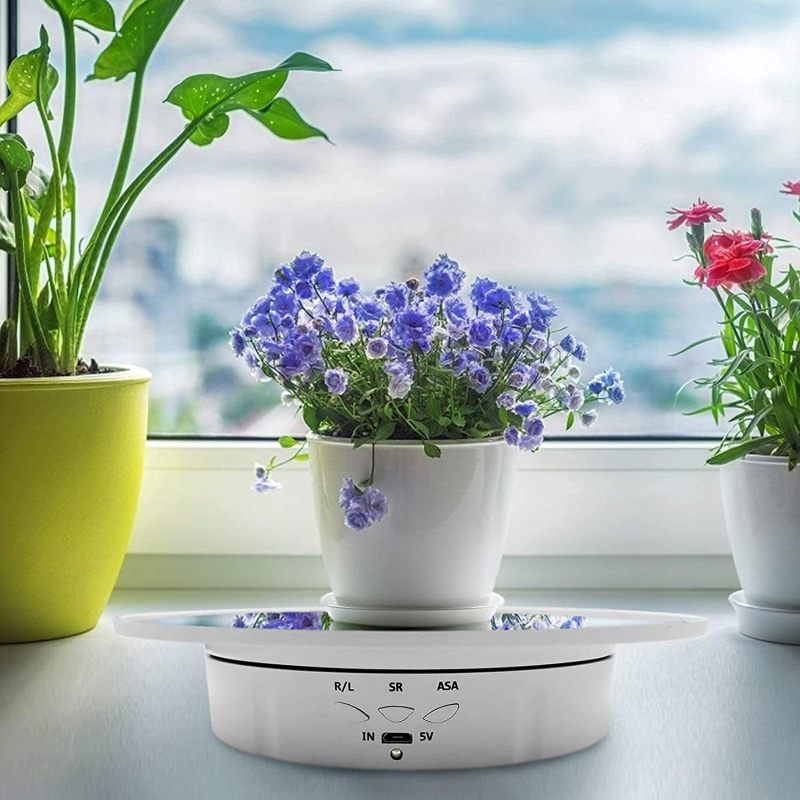 19.87cm Display Stand with Mirror Cover, 360-Degree Electric Rotation (White) - Image 5