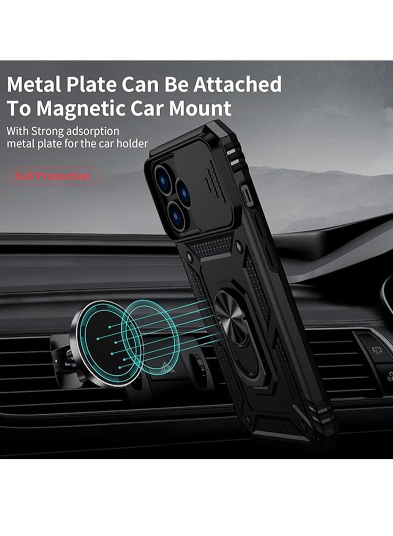 WRISTWISE Case Cover for iPhone 13 Pro with Camera Lens Cover, 1 HD Screen Protector, 10 FT Military Grade Drop Protection, Magnetic Ring Holder Kickstand Protective Phone Case for iPhone 13 Pro, Black - Image 2