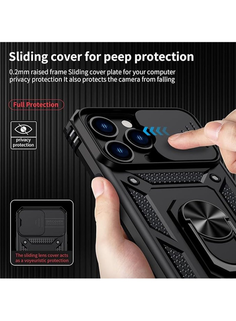 WRISTWISE Case Cover for iPhone 13 Pro with Camera Lens Cover, 1 HD Screen Protector, 10 FT Military Grade Drop Protection, Magnetic Ring Holder Kickstand Protective Phone Case for iPhone 13 Pro, Black - Image 3