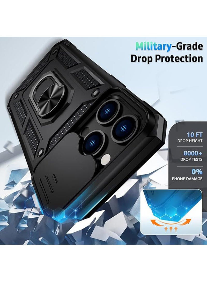 WRISTWISE Case Cover for iPhone 13 Pro with Camera Lens Cover, 1 HD Screen Protector, 10 FT Military Grade Drop Protection, Magnetic Ring Holder Kickstand Protective Phone Case for iPhone 13 Pro, Black - Image 4