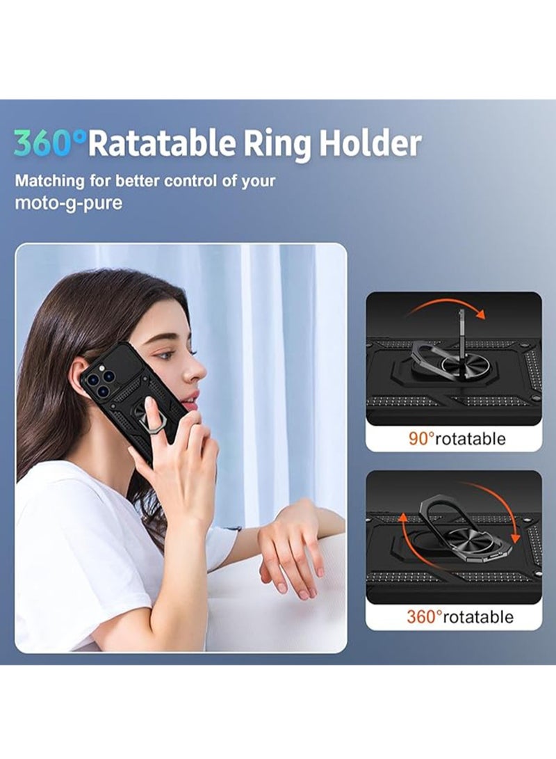 WRISTWISE Case Cover for iPhone 13 Pro with Camera Lens Cover, 1 HD Screen Protector, 10 FT Military Grade Drop Protection, Magnetic Ring Holder Kickstand Protective Phone Case for iPhone 13 Pro, Black - Image 5