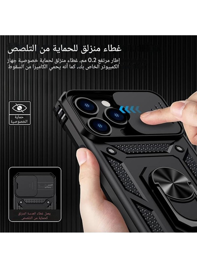 WRISTWISE Case Cover for iPhone 13 Pro with Camera Lens Cover, 1 HD Screen Protector, 10 FT Military Grade Drop Protection, Magnetic Ring Holder Kickstand Protective Phone Case for iPhone 13 Pro, Black - Image 3