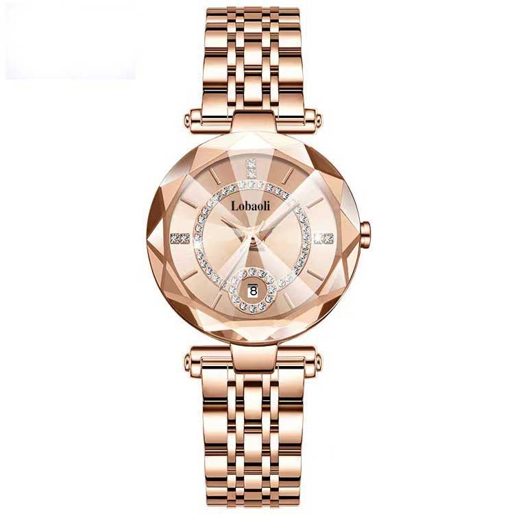Trendy Quartz Watch Retro Ladies DiamondCalendar Rose Gold Steel Belt Calendar Calendar Rose Gold Steel Belt Calendar