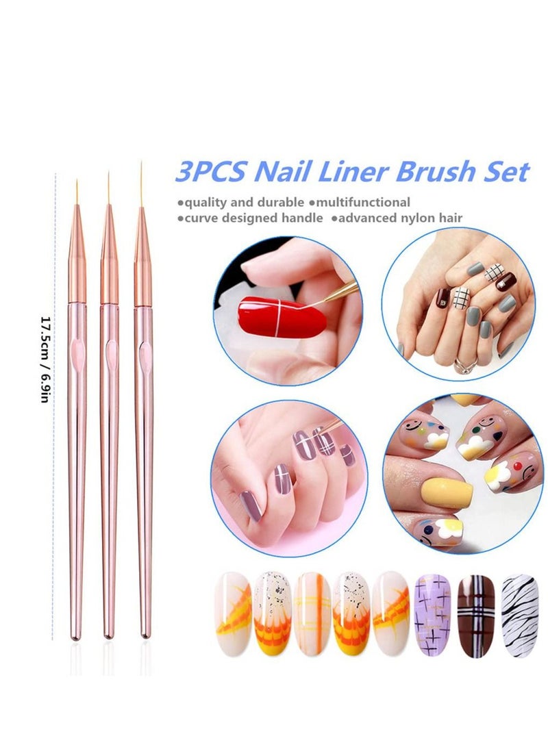 KASTWAVE 3 Pcs Rose Gold Nail Art Liner Brushes Set UV Gel Acrylic Application Nail Pens Nail Art Designs Tools 3 Pcs Rose Gold Nail Art Liner Brushes Set UV Gel Acrylic Application Nail Pens Nail Art Designs - Image 2