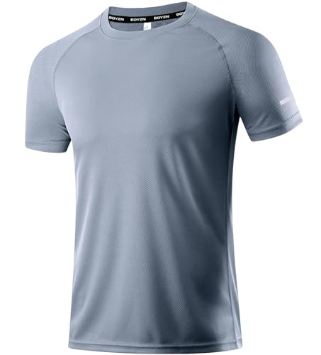 Boyzn 1 Pack High Performance Workout Shirts for Men, Moisture Wicking T-Shirts, Sports Gym Athletic Short Sleeve Tee Tops Grey L - Image 1