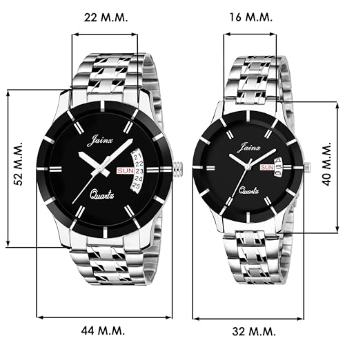 jainx Day Date Feature Silver Steel Chain Gift Set Analog Wrist Watch for Couple - JC458 - Image 2