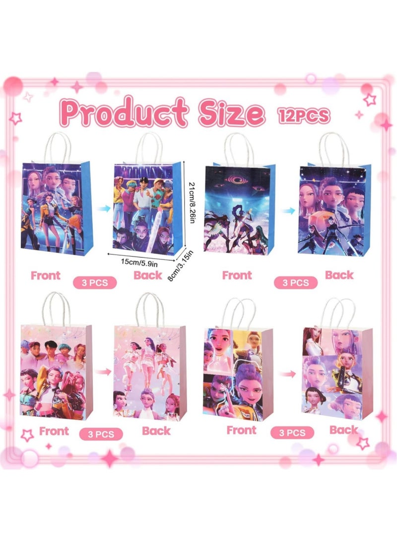 saykfoe 12 Pcs Hunters Party Bags Paper, Sweets Party Gift Bags Candy Paper Bags with Handle, Birthday Candy Bags for Kids, Demon Hunters Theme Party Supplies for Boys Girls Decoration - Image 2