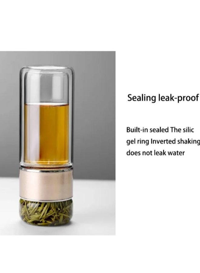 كوب تجميع الشاي الزجاجي مزدوج الطبقة مع مصفاة -500ml معزول كوب فن Tes ، تصميم فصل المياه الإبداعي ، مثالي للمكتب والمنزل والهدايا - Image 5