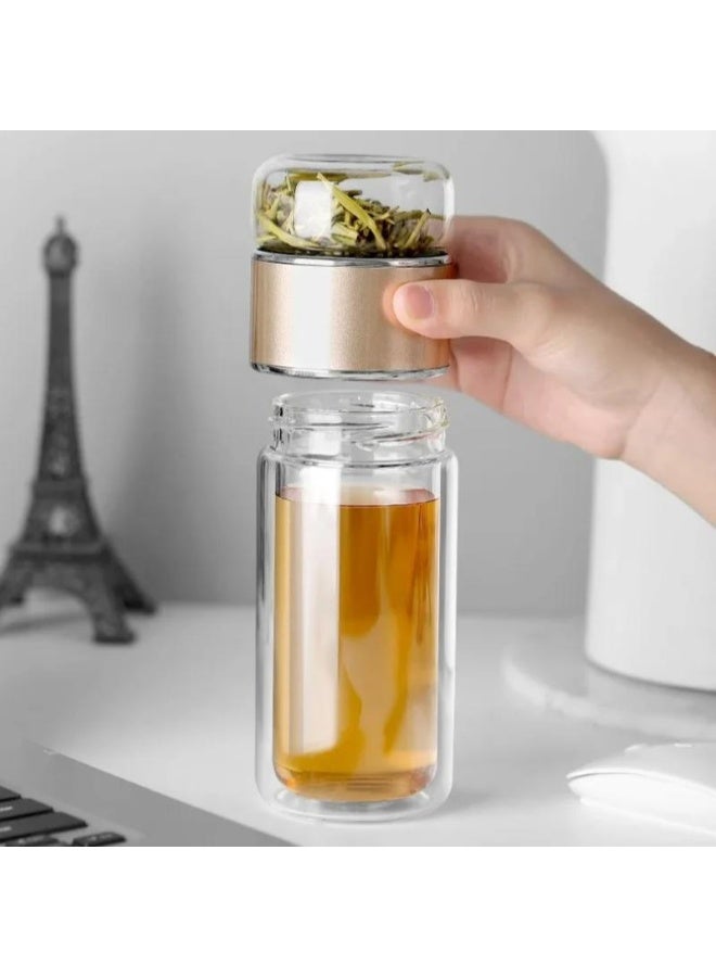 كوب تجميع الشاي الزجاجي مزدوج الطبقة مع مصفاة -500ml معزول كوب فن Tes ، تصميم فصل المياه الإبداعي ، مثالي للمكتب والمنزل والهدايا - Image 1
