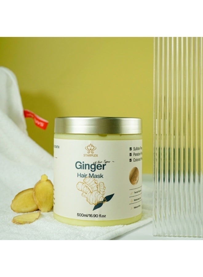 STARPLEX Ginger Anti Hair Loss Repair Hair Mask 500ml, Ginger Extract Strengthen Root, Deep Repair Dry Frizzy Hair, Intensive Nourish Smooth & Shine, Soothe Scalp Sulfate Free, Suitable for Men & Women - Image 4