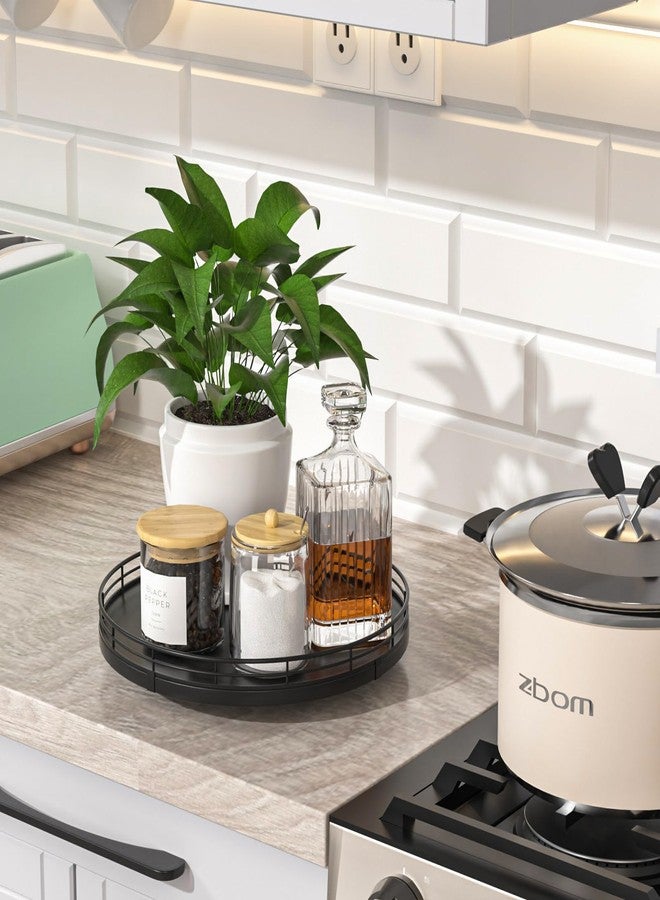 Oroyutor 10" Oak Wood Lazy Susan Turntable Organizer, Lazy Susan for Cabinet Dining Table Pantry Kitchen Countertop Spice Bathroom Vanity Tray for Counter Dresser Sink Soap Holder Coffee Table Bar Decor Black - Image 2