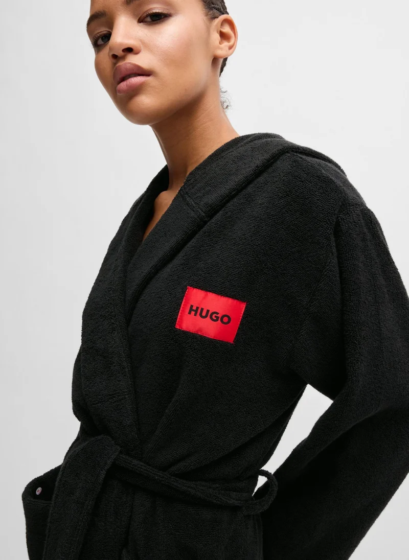 HUGO Cotton-terry dressing gown with red logo label