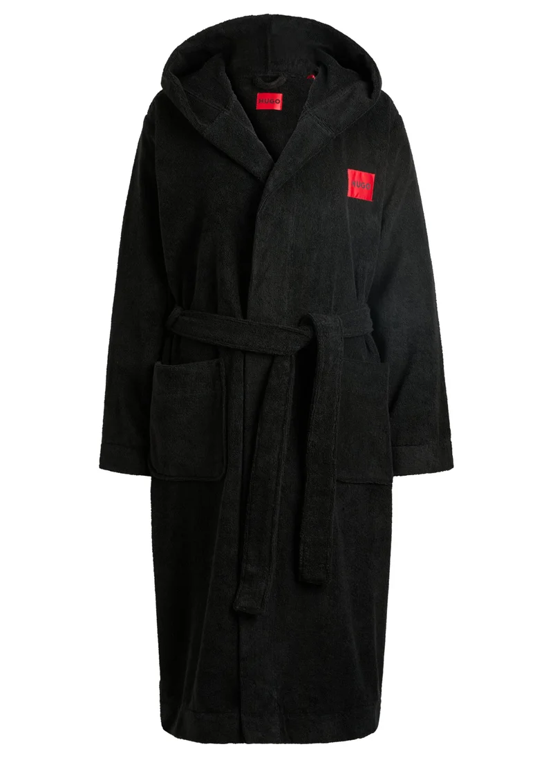 HUGO Cotton-terry dressing gown with red logo label