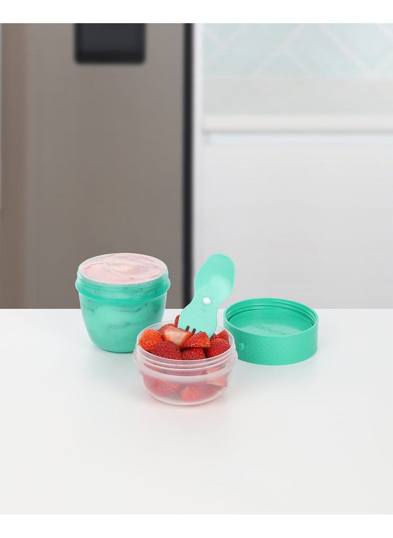 Sistema Snack Capsule To Go 515ml Green – BPA Free Snack Container with Built-In Fork & Spoon, Reusable Food Storage Cup for Yogurt, Fruit, Salad, Cereal, Meal Prep, School & Travel - Image 2