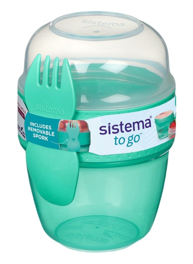 Sistema Snack Capsule To Go 515ml Green – BPA Free Snack Container with Built-In Fork & Spoon, Reusable Food Storage Cup for Yogurt, Fruit, Salad, Cereal, Meal Prep, School & Travel - Image 1