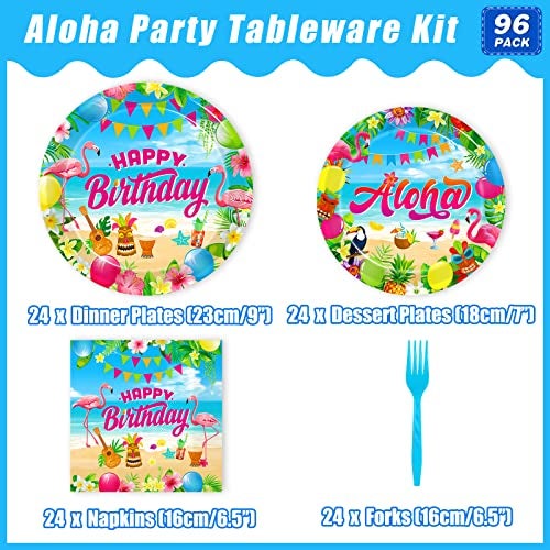 Kepeel 96 Pcs Hawaiian Aloha Party Decorations Supplies Luau Tropical Birthday Party Plates Summer Beach Holiday Party Paper Plates Napkins Tableware Disposable Dinnerware Set Serves 24 - Image 5