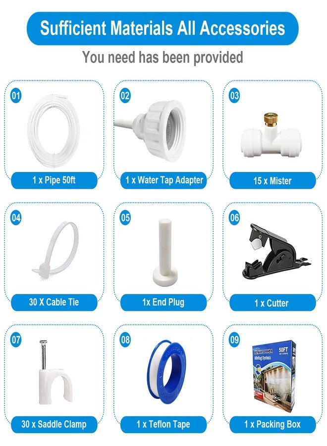 POCKET PANDA Misters for Outside Patio,Misting System for Cooling Outdoor,50Ft (15M),Water Mist Hose DIY Kit for Porch,Canopy,Deck,Umbrella,Garden,Greenhouse,Yard,Plants,Trampoline Sprinkler Accessories for Kids - Image 4