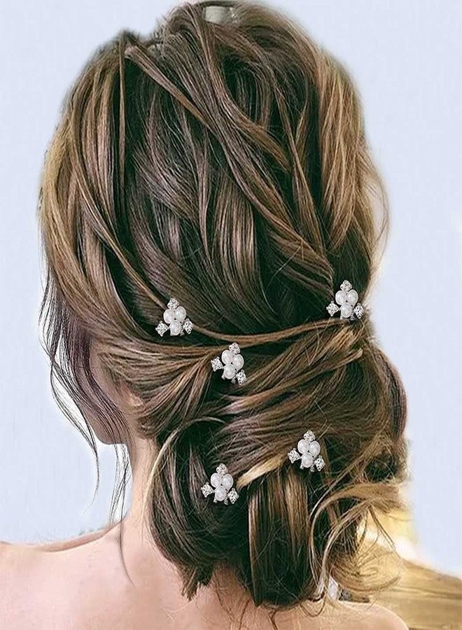 Easedaily Pearl Bride Wedding Hair Pins Silver Rhinestone Bridal Hair Pieces Crystal Hair Accessories for Women and Girls (pack of 5) - Image 1