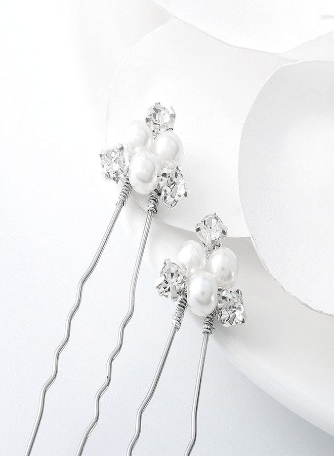 Easedaily Pearl Bride Wedding Hair Pins Silver Rhinestone Bridal Hair Pieces Crystal Hair Accessories for Women and Girls (pack of 5) - Image 3