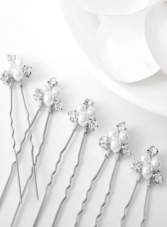 Easedaily Pearl Bride Wedding Hair Pins Silver Rhinestone Bridal Hair Pieces Crystal Hair Accessories for Women and Girls (pack of 5) - Image 2