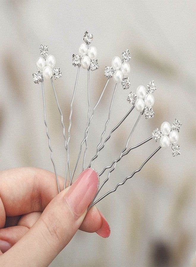 Easedaily Pearl Bride Wedding Hair Pins Silver Rhinestone Bridal Hair Pieces Crystal Hair Accessories for Women and Girls (pack of 5) - Image 5