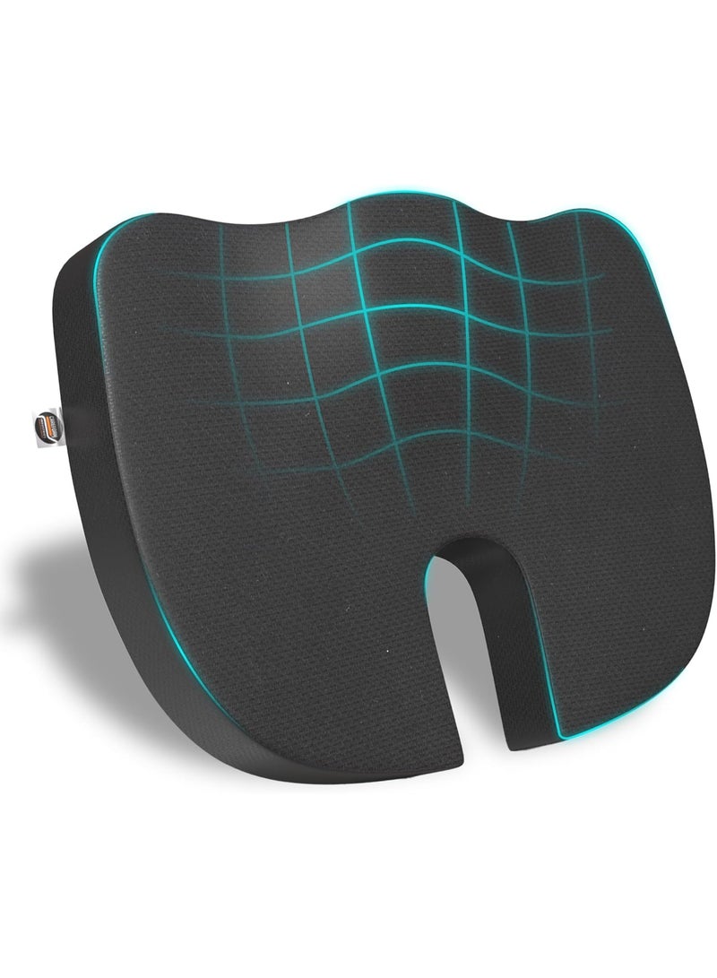 CareFoam Memory Foam Coccyx Seat Cushion for Tailbone Pain | 2 Years Warranty | Sciatica, Back Pain Relief - Orthopedic Chair Cushions | 18 x 14 x 3 Inch | Black - Image 1
