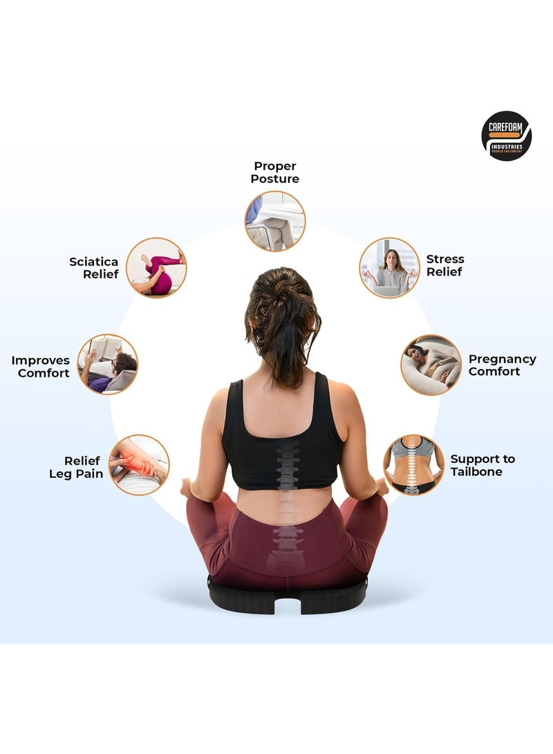 CareFoam Memory Foam Coccyx Seat Cushion for Tailbone Pain | 2 Years Warranty | Sciatica, Back Pain Relief - Orthopedic Chair Cushions | 18 x 14 x 3 Inch | Black - Image 4