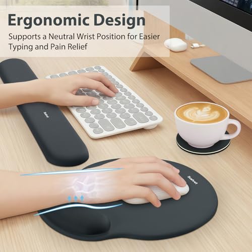 Sushret Mouse Pad and Keyboard Wrist Rest, 3-in-1 Gel Memory Foam Ergonomic Mouse Pad with Wrist Rest Set, Gaming Mousepad Arm Cushion Support for Computer Office Desk Accessories Cute Setup, Charcoal - Image 2