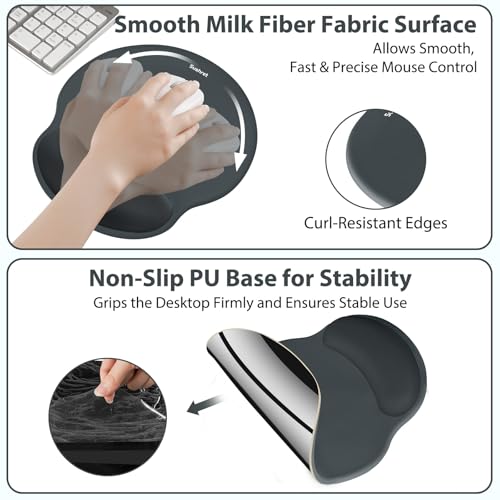 Sushret Mouse Pad and Keyboard Wrist Rest, 3-in-1 Gel Memory Foam Ergonomic Mouse Pad with Wrist Rest Set, Gaming Mousepad Arm Cushion Support for Computer Office Desk Accessories Cute Setup, Charcoal - Image 4