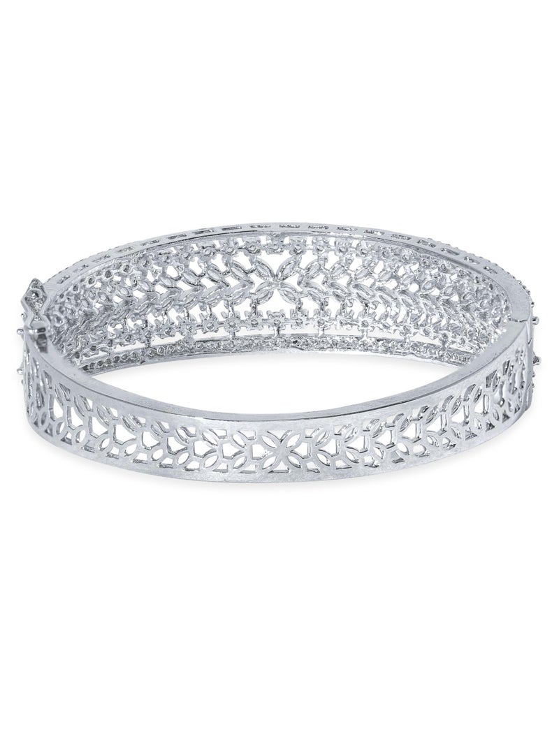 Rubans Women Rhodium-Plated Brass Cubic Zirconia Bangle-Style Bracelet - Image 2