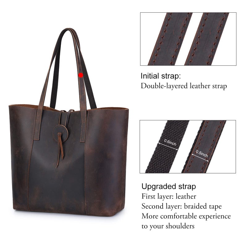 S-ZONE Vintage Genuine Leather Tote Bag for Women Large Shoulder Purse Handbag - Image 3
