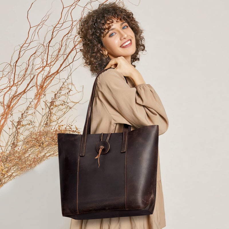 S-ZONE Vintage Genuine Leather Tote Bag for Women Large Shoulder Purse Handbag - Image 2