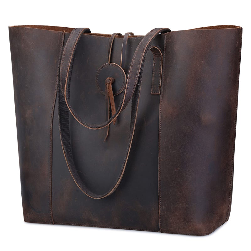 S-ZONE Vintage Genuine Leather Tote Bag for Women Large Shoulder Purse Handbag - Image 1