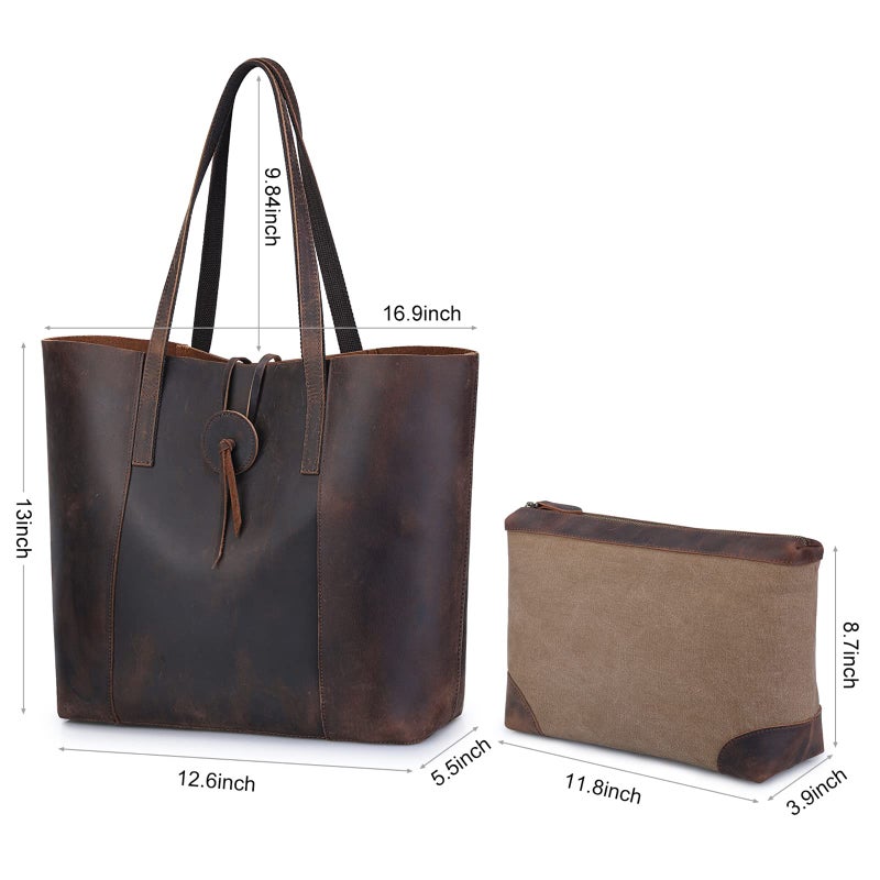 S-ZONE Vintage Genuine Leather Tote Bag for Women Large Shoulder Purse Handbag - Image 4