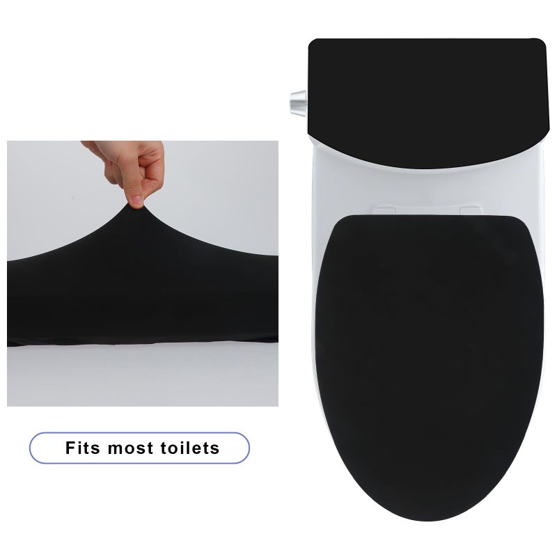 Sliverdew Toilet Lid Cover and Toilet Tank Lid Cover Toilet Cover with Elastic Bottom Fabric Cover for A Lid Toilet Tank Toilet Top Cover Back of Toilet Tank Cover Replacement (Black) - Image 2