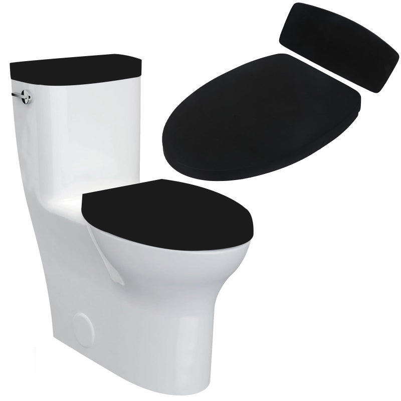 Sliverdew Toilet Lid Cover and Toilet Tank Lid Cover Toilet Cover with Elastic Bottom Fabric Cover for A Lid Toilet Tank Toilet Top Cover Back of Toilet Tank Cover Replacement (Black) - Image 1