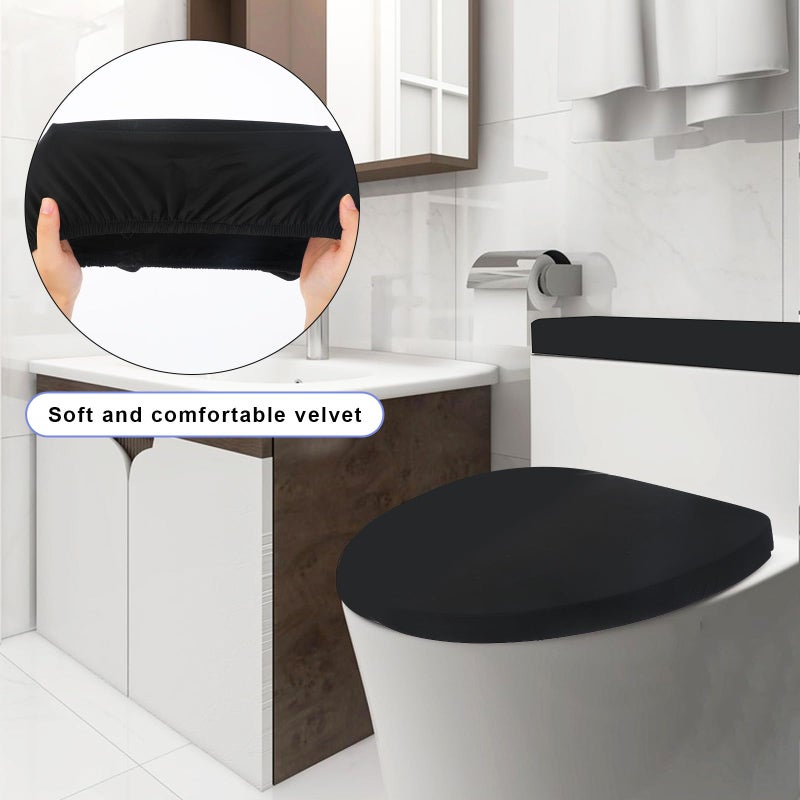 Sliverdew Toilet Lid Cover and Toilet Tank Lid Cover Toilet Cover with Elastic Bottom Fabric Cover for A Lid Toilet Tank Toilet Top Cover Back of Toilet Tank Cover Replacement (Black) - Image 3