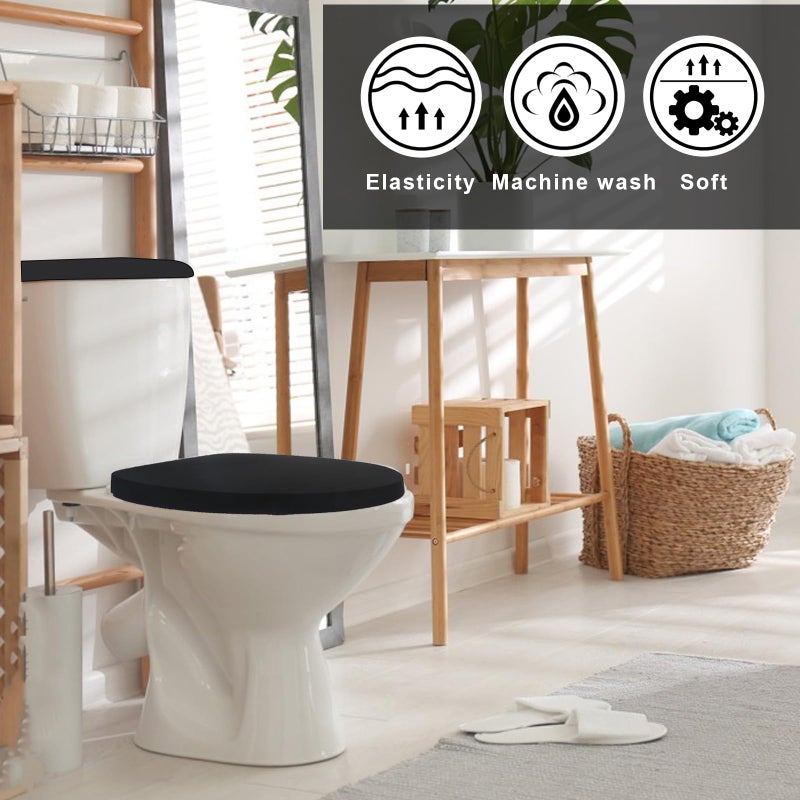 Sliverdew Toilet Lid Cover and Toilet Tank Lid Cover Toilet Cover with Elastic Bottom Fabric Cover for A Lid Toilet Tank Toilet Top Cover Back of Toilet Tank Cover Replacement (Black) - Image 4