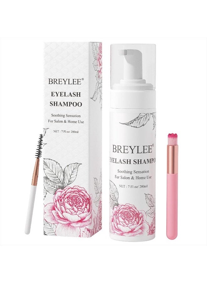 Breylee Eyelash Extension Cleanser, BREYLEE Eyelash Extension Shampoo Eyelash Extension Foam & Brushes Eyelid Cleanser for Makeup Remover Paraben & Sulfate Free for Salon and Home Use(200ml, 7 fl oz) - Image 1