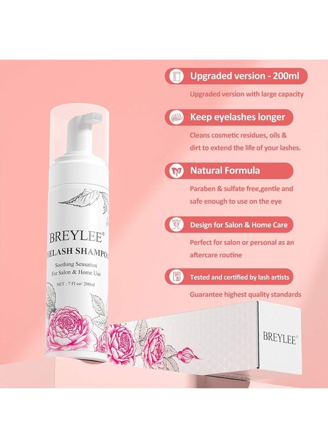 Breylee Eyelash Extension Cleanser, BREYLEE Eyelash Extension Shampoo Eyelash Extension Foam & Brushes Eyelid Cleanser for Makeup Remover Paraben & Sulfate Free for Salon and Home Use(200ml, 7 fl oz) - Image 3