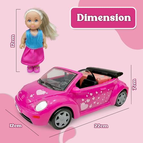 Wembley Evi Love Evi’s Beetle| Realistic Evi Doll with Her Beetle Car| Evi with Her Pet| Vibrant Pink Car with Hiking Backpack| Ideal Playset for Girls of 3+ - Image 2