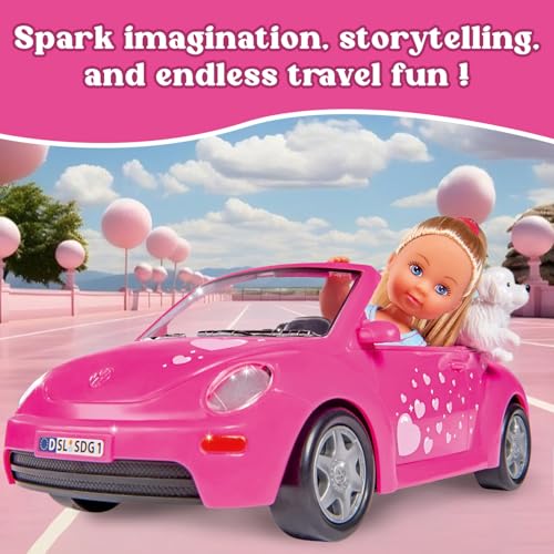 Wembley Evi Love Evi’s Beetle| Realistic Evi Doll with Her Beetle Car| Evi with Her Pet| Vibrant Pink Car with Hiking Backpack| Ideal Playset for Girls of 3+ - Image 3