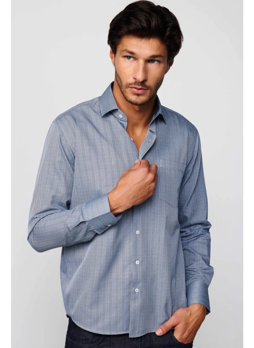 Tudors Classic Fit Slim Striped Cotton Tie Collar Gray Men's Shirt