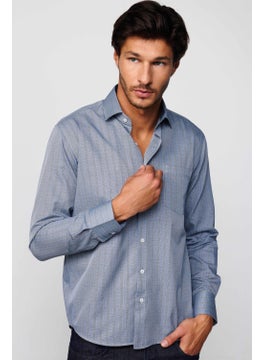 Tudors Classic Fit Slim Striped Cotton Tie Collar Gray Men's Shirt  - Image 1