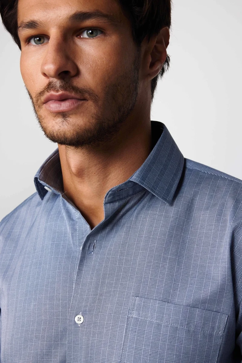 Tudors Classic Fit Slim Striped Cotton Tie Collar Gray Men's Shirt