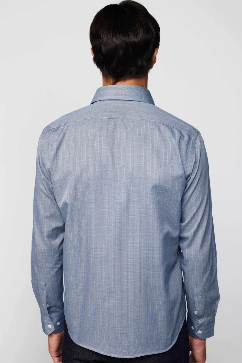 Tudors Classic Fit Slim Striped Cotton Tie Collar Gray Men's Shirt