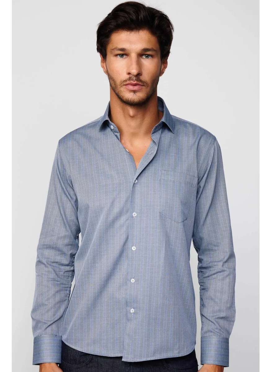 Tudors Classic Fit Slim Striped Cotton Tie Collar Gray Men's Shirt