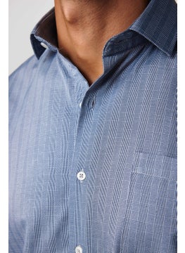 Tudors Classic Fit Slim Striped Cotton Tie Collar Gray Men's Shirt  - Image 4