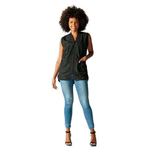 Betty Dain Professional Zip Front Salon Stylist Vest, V-Neck, Iridescent Fabric, Adjustable Belt, Two Lower Pockets with Zippered Bottoms, Lightweight, Machine Washable Nylon, Black, S - Image 1