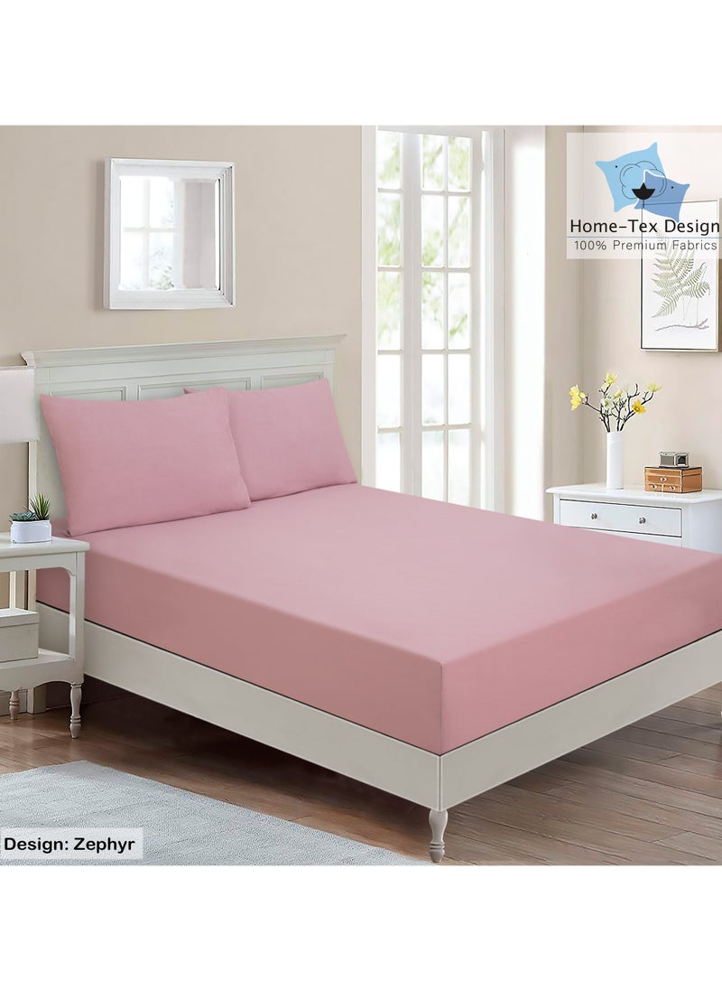 Home-Tex Design - Hometex Design Premium 100% Long Stable Cotton Fitted Bed Sheet Set King Size 1 Fitted Sheet 180x200 cm and 2 Pillow Covers 50x80 cm with All Around Elastic Zephyr - Image 1